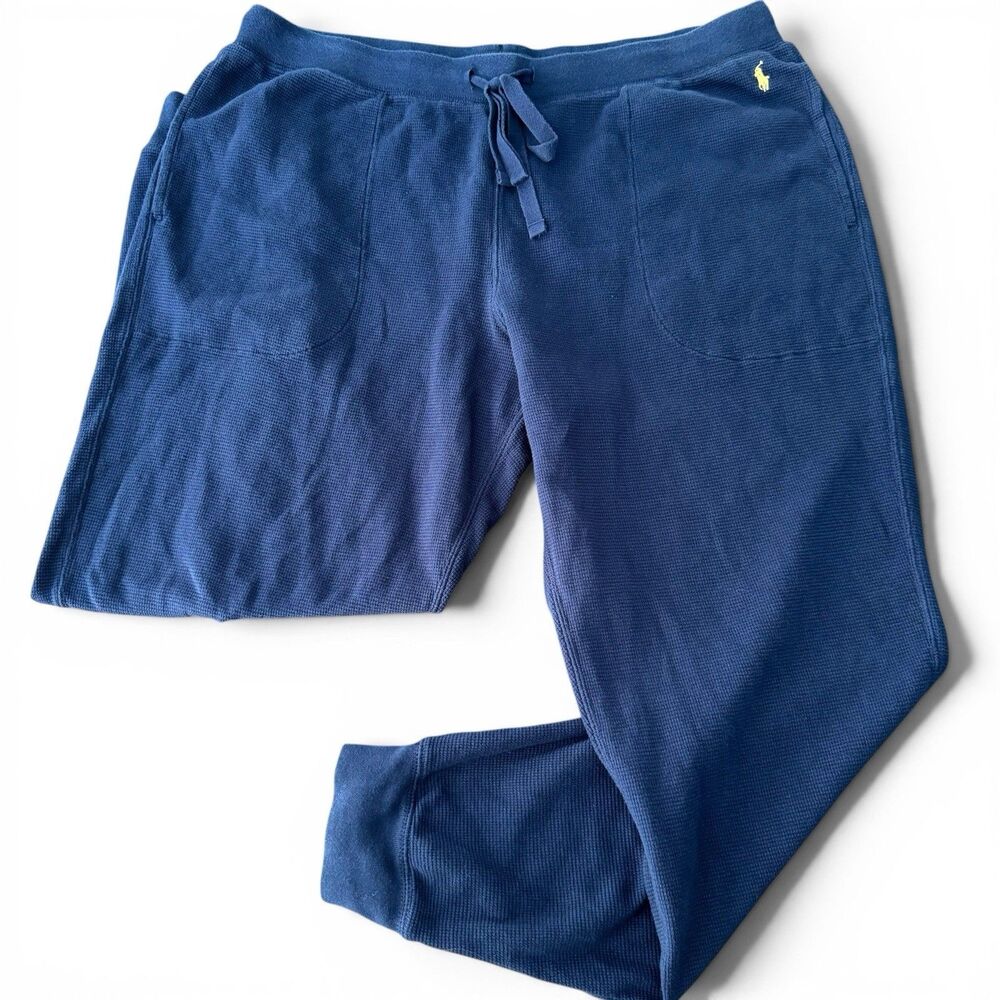 Polo Ralph Lauren Lounge Pants Mens XL Blue Waffleknit Cuffed‎ Pajama Drawstring